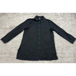 George Tunic Women L Black GL421005 Linen Blend Button Down Long Sleeve Pockets